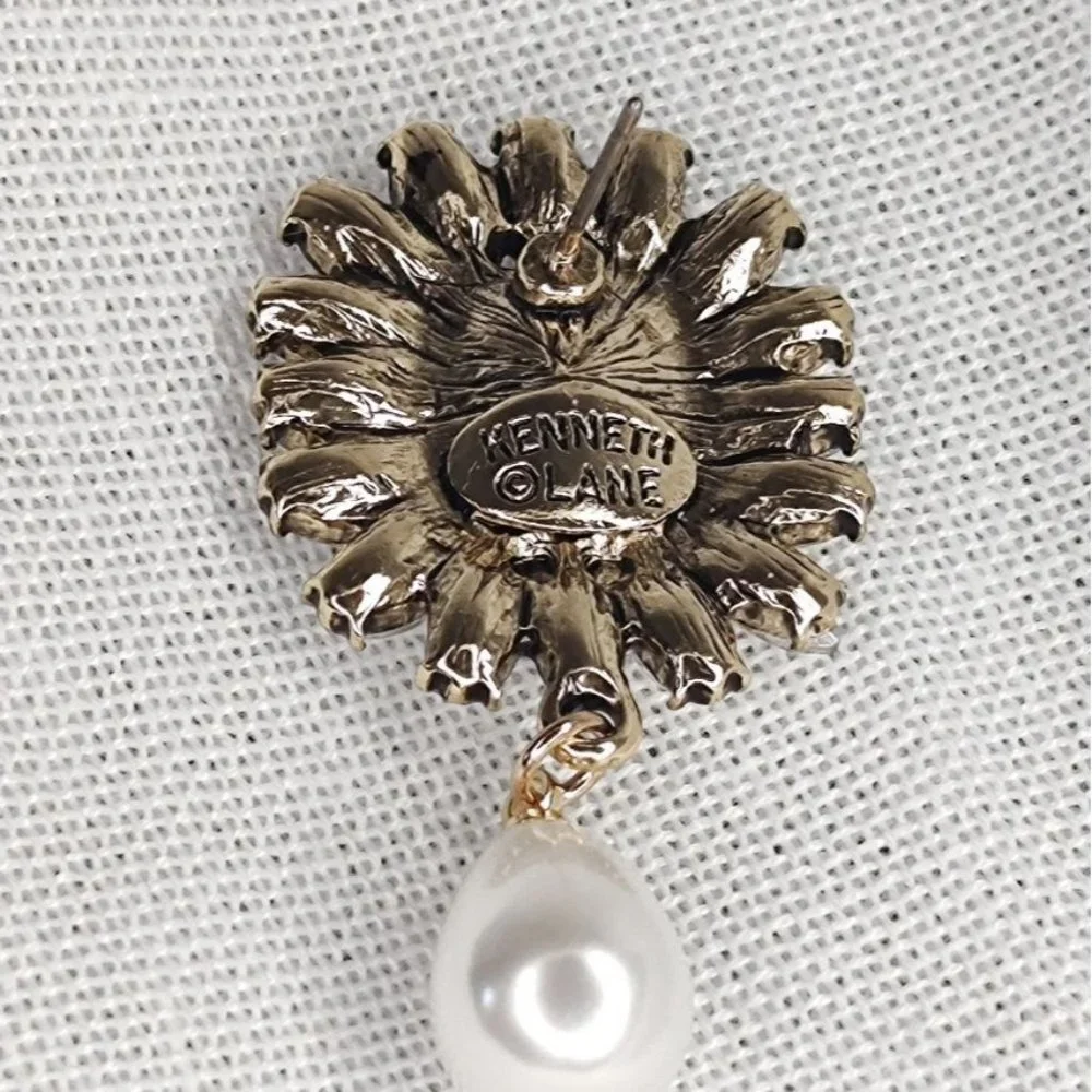 KENNETH JAY LANE Crystal Pearl Drop Earrings Cocktail Bridal Prom Pageant - Picture 7 of 11